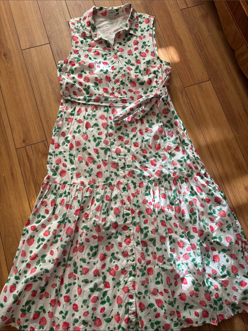 J. Crew White Midi Dress with Pink Strawberry Print